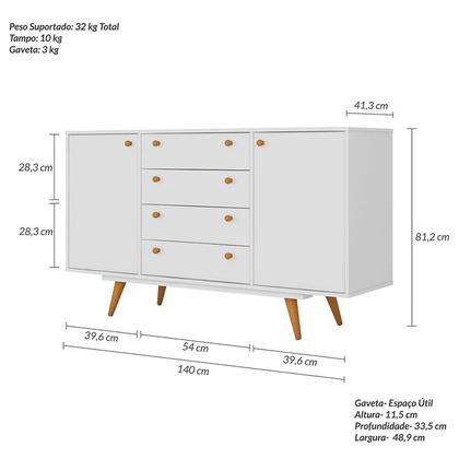 Imagem de Buffet Retro California 2 Portas 4 Gavetas Branco - Olivar Móveis