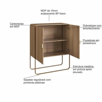 Imagem de Buffet Sala Orgânico 2 Portas 90cm x 111cm com Pés em Metal