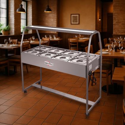 Imagem de Buffet Self Service Quente 8 Cubas Gastronômicas Banho Maria Rechaud Inox Carro Térmico Balcão Mesa Carrinho Restaurante