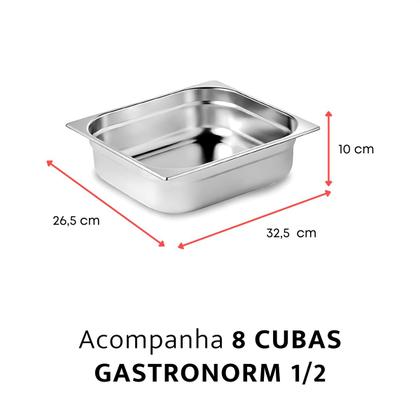 Imagem de Buffet Self Service Quente 8 Cubas Gastronômicas Banho Maria Rechaud Inox Carro Térmico Balcão Mesa Carrinho Restaurante