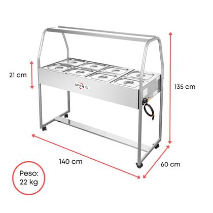 Imagem de Buffet Self Service Quente 8 Cubas Gastronômicas Banho Maria Rechaud Inox Carro Térmico Balcão Mesa Carrinho Restaurante