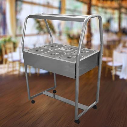 Imagem de Buffet Self Service Quente Carro Térmico 6 Cubas Banho Maria Rechaud Inox Balcão Mesa Carrinho Gastronômico Restaurante
