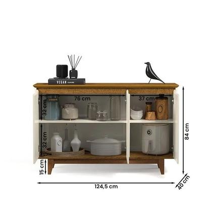 Imagem de Buffet Três Portas Flow Off White/Freijó  EJ Móveis