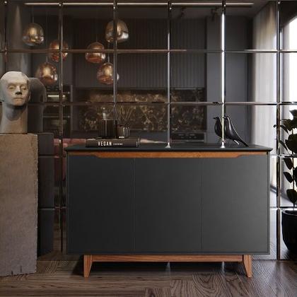 Imagem de Buffet Três Portas Flow Preto/Freijó  EJ Móveis