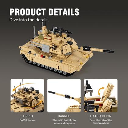Imagem de Building Block Toy DoVob Army Tank WW2 M1A2 Abrams com 1080 unidades