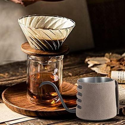 Imagem de Bule Barista Pescoço de Ganso com Revestimento de Couro Micro Fibra 250ml Prata