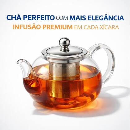Imagem de Bule Chá Vidro Borossilicato 650ml com Infusor Aço Inox Chaleira Transparente Fogão Microondas