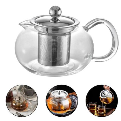 Imagem de Bule Chá Vidro Borossilicato 650ml com Infusor Aço Inox Chaleira Transparente Fogão Microondas