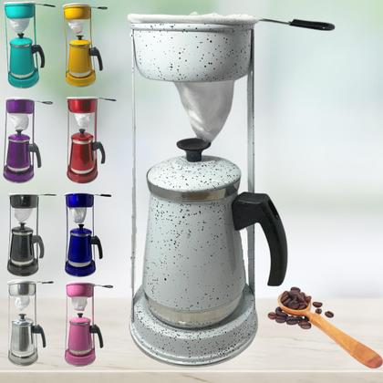 Imagem de Bule Com Mancebo Coador De Café colorido Retro em Alumínio Mariquinha Cafeteira