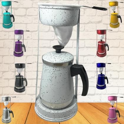 Imagem de Bule Com Mancebo Coador De Café colorido Retro em Alumínio Mariquinha Cafeteira