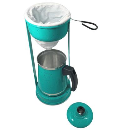 Imagem de Bule Com Mancebo Coador De Café colorido Retro em Alumínio Mariquinha Cafeteira