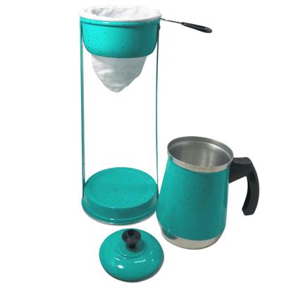 Imagem de Bule Com Mancebo Coador De Café colorido Retro em Alumínio Mariquinha Cafeteira