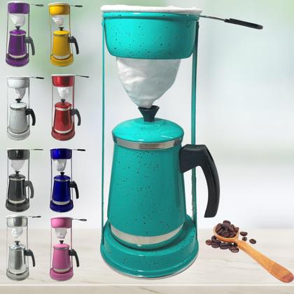 Imagem de Bule Com Mancebo Coador De Café colorido Retro em Alumínio Mariquinha Cafeteira