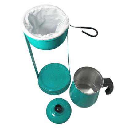 Imagem de Bule Com Mancebo Coador De Café colorido Retro em Alumínio Mariquinha Cafeteira