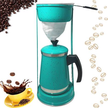 Imagem de Bule Com Mancebo Coador De Café colorido Retro em Alumínio Mariquinha Cafeteira