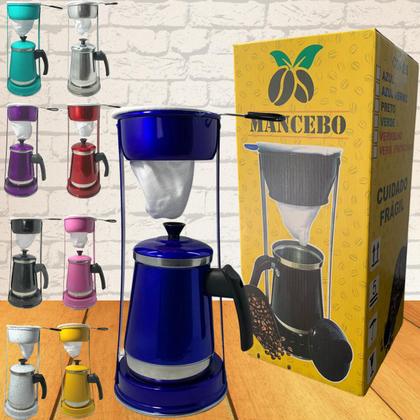 Imagem de Bule Com Mancebo Suporte Coador De Café colorido Retro em Alumínio Mariquinha Cafeteira Com Caixa