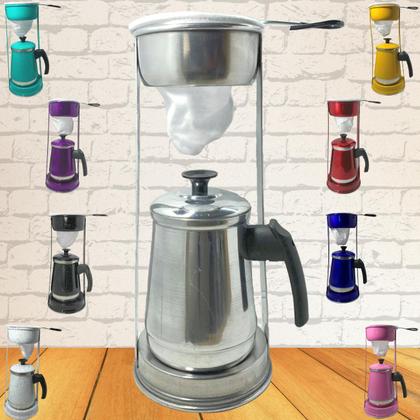 Imagem de Bule Com Mancebo Suporte Coador De Café colorido Retro em Alumínio Mariquinha Cafeteira Com Caixa