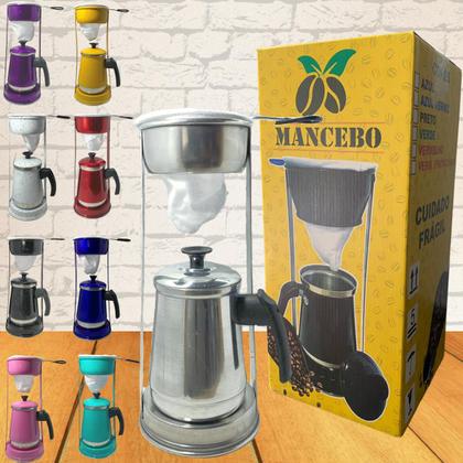 Imagem de Bule Com Mancebo Suporte Coador De Café colorido Retro em Alumínio Mariquinha Cafeteira Com Caixa