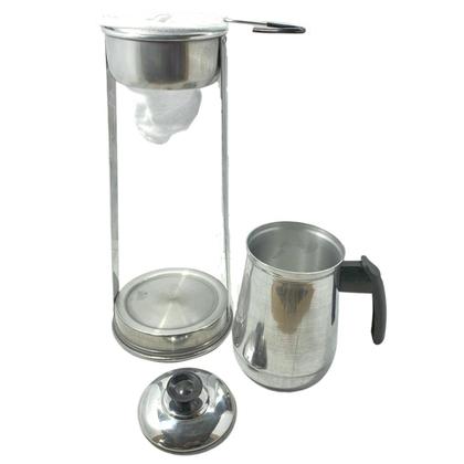 Imagem de Bule Com Mancebo Suporte Coador De Café colorido Retro em Alumínio Mariquinha Cafeteira Com Caixa