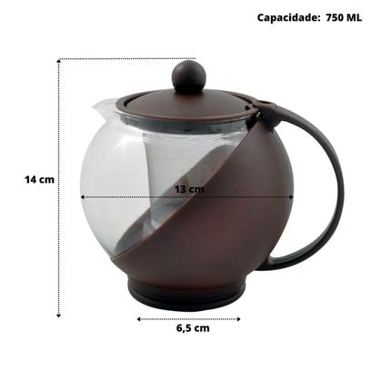 Imagem de Bule para chá de vidro e plástico com infusor interno 750ml