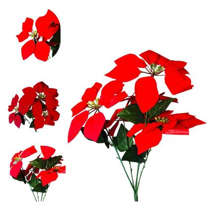 Imagem de Buquê De Flor Artificial Bico Papagaio Natal C/ 5 Flores Vermelho