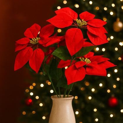 Imagem de Buquê De Flor Artificial Bico Papagaio Natal C/ 5 Flores Vermelho