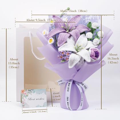 Imagem de Buquê de flores de crochê EzSenses feito à mão com rosas e lírios