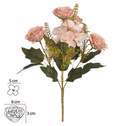 Imagem de BUQUE DE FLORES ROSA HORTENSIA X5 LARANJA OUTONO 28cm