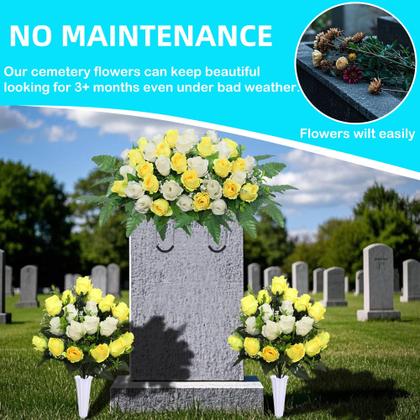 Imagem de Buquê de rosas artificiais Hibsotco com selas de flores de cemitério