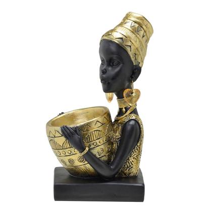 Imagem de BUSTO  AFRICANA DECORATIVA PRETA E DOURADA 24cm