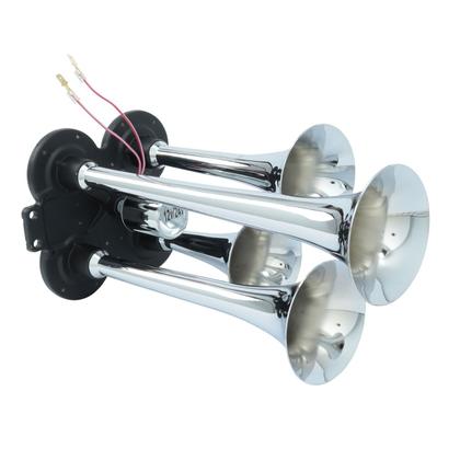 Imagem de Buzina Ar 4 Cornetas Turbinada 12v24v Metal Cromada Caminhão