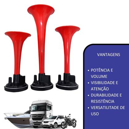 Imagem de Buzina Caminhão Verdureiro 3 Cornetas Com Válvula Cordinha De Metal