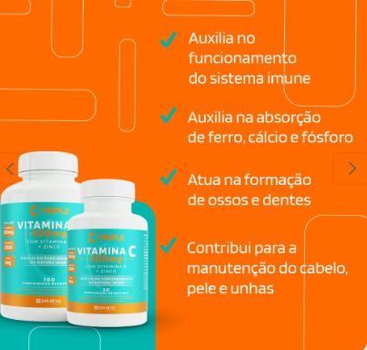 Imagem de C-triple Vitamina C + D e Zinco 100 Comprimidos 500mg