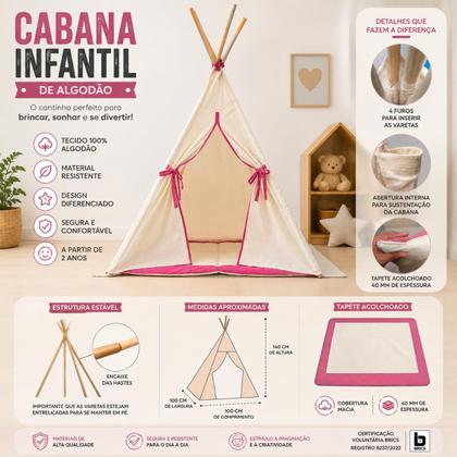 Imagem de Cabana Infantil Barraca Toca Tenda De Algodão com Tapete Criança Menino e Menina Nash