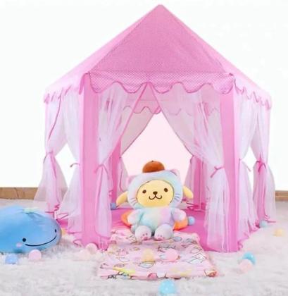 Imagem de Cabana Infantil Com Luzes Tenda Iluminada Barraca Dobrável Princesas Casinha Rosa