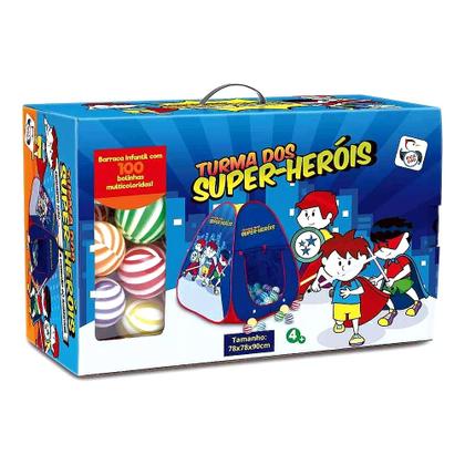 Imagem de Cabaninha Barraca de Bolinhas com 100 Bolas Azul Super Heróis Casinha Meninos