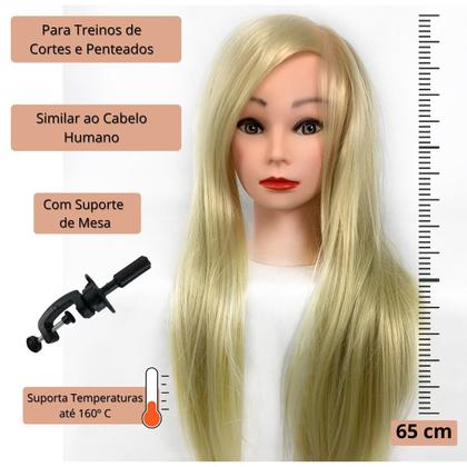 Imagem de Cabeça de Boneca Para Treino 65 cm com Suporte Cabelo Sintético Misto