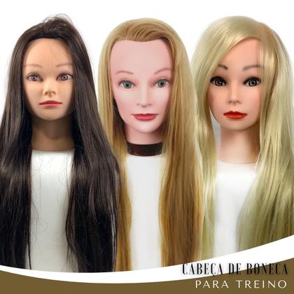 Imagem de Cabeça de Boneca Para Treino 65 cm com Suporte Cabelo Sintético Misto