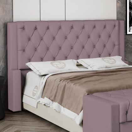 Imagem de Cabeceira Atena Para Cama Box Casal Padrão 140cm Capitonê com Frame Veludo Rosê - Desk Design