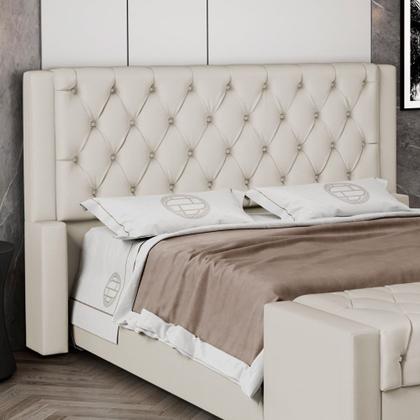 Imagem de Cabeceira Atena Para Cama Box King Size 195cm Capitonê com Frame Suede Bege Claro - Desk Design