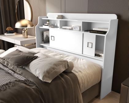 Imagem de Cabeceira Box 1,40 Casal Jessica Branco Com Nicho Prateleira Para Quarto Estilo Moderno MDF