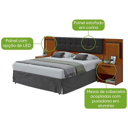 Imagem de Cabeceira Box Casal 160 Ambiente Calitan Frassino Preto Fosco com Led - Lopas