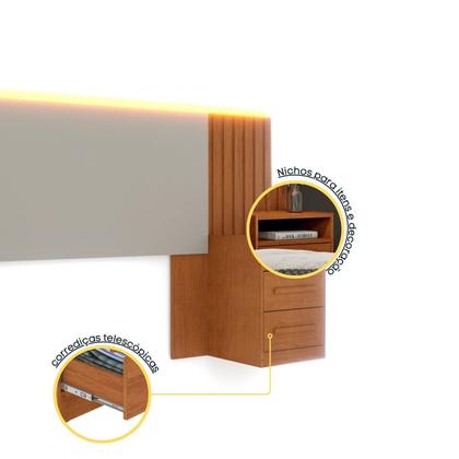 Imagem de Cabeceira Box Casal/Queen Ripado com LED e 4 Gavetas 246cm x 108cm Espresso Móveis