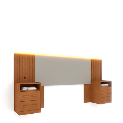 Imagem de Cabeceira Box Casal/Queen Ripado com LED e 4 Gavetas 246cm x 108cm Espresso Móveis