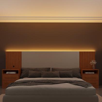 Imagem de Cabeceira Box Casal/Queen Ripado com LED e 4 Gavetas 246cm x 108cm Espresso Móveis