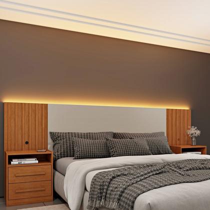 Imagem de Cabeceira Box Casal/Queen Ripado com LED e 4 Gavetas 246cm x 108cm Espresso Móveis