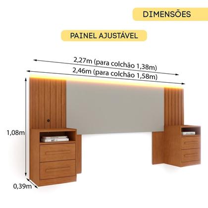 Imagem de Cabeceira Box Casal/Queen Ripado com LED e 4 Gavetas 246cm x 108cm Espresso Móveis