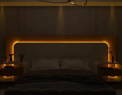 Imagem de Cabeceira Box Casal/Quenn/King com 2 Mesas de Cabeceira com Led Innova - Gelius Móveis - Nature / Off 