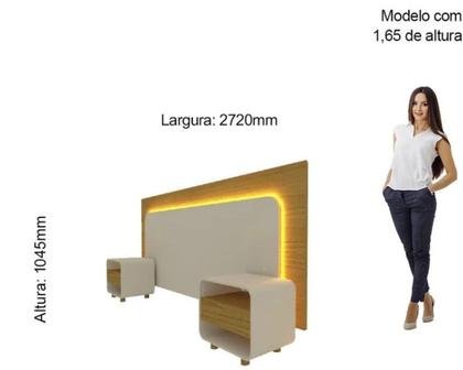 Imagem de Cabeceira Box Casal/Quenn/King com 2 Mesas de Cabeceira com Led Innova - Gelius Móveis - Nature / Off 