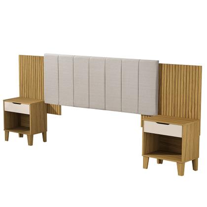 Imagem de cabeceira box elena ajustavel com estofado mesa de cabeceira ideal para colchao casal e queen